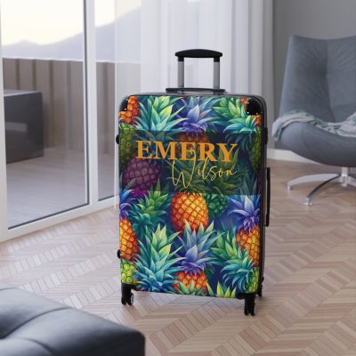 Custom Pineapple Suitcase - A vibrant and personalized travel essential with tropical pineapple design for a stylish journey.