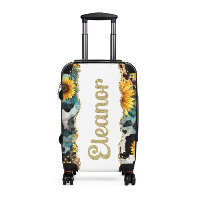 Custom Sunflower Cowhide Leopard Suitcase - A stunning blend of sunflowers, cowhide, and leopard print, designed for travelers who seek style and functionality.