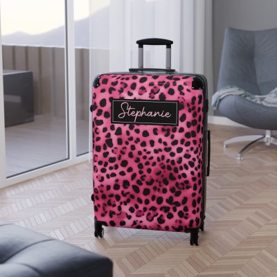 Custom Leopard Print Suitcase - A fashion-forward luggage piece featuring a stylish leopard print for the adventurous and trend-conscious traveler.