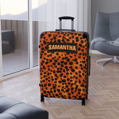 Custom Leopard Print Suitcase - A fashion-forward luggage piece featuring a stylish leopard print for the adventurous and trend-conscious traveler.