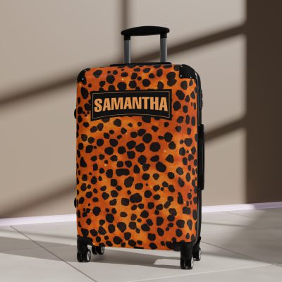 Custom Leopard Print Suitcase - A fashion-forward luggage piece featuring a stylish leopard print for the adventurous and trend-conscious traveler.