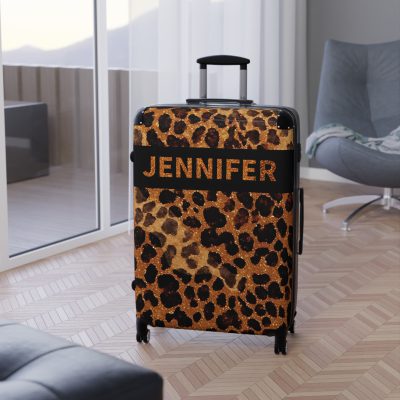 Custom Leopard Print Suitcase - A fashion-forward luggage piece featuring a stylish leopard print for the adventurous and trend-conscious traveler.