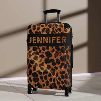 Custom Leopard Print Suitcase - A fashion-forward luggage piece featuring a stylish leopard print for the adventurous and trend-conscious traveler.