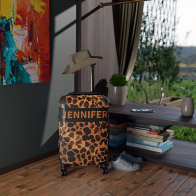 Custom Leopard Print Suitcase - A fashion-forward luggage piece featuring a stylish leopard print for the adventurous and trend-conscious traveler.