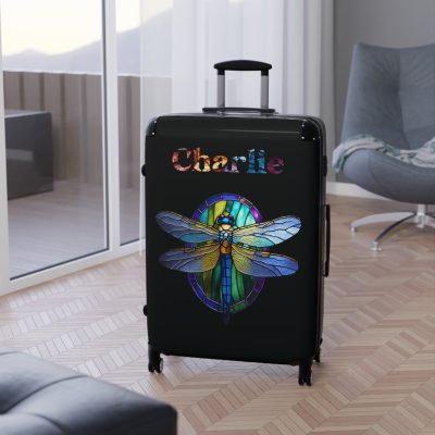 Dragonfly Custom Suitcase - A personalized travel essential adorned with delicate dragonfly motifs, seamlessly blending style and functionality.