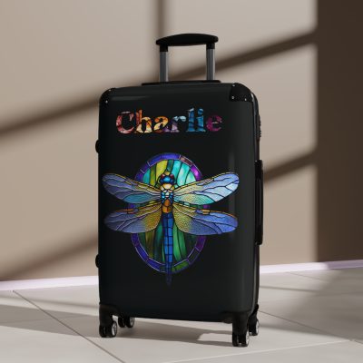 Dragonfly Custom Suitcase - A personalized travel essential adorned with delicate dragonfly motifs, seamlessly blending style and functionality.