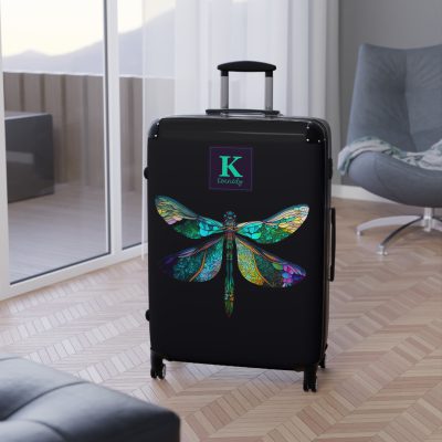 Dragonfly Custom Suitcase - A personalized travel essential adorned with delicate dragonfly motifs, seamlessly blending style and functionality.