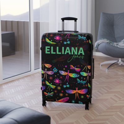 Dragonfly Custom Suitcase - A personalized travel essential adorned with delicate dragonfly motifs, seamlessly blending style and functionality.