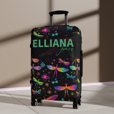 Dragonfly Custom Suitcase - A personalized travel essential adorned with delicate dragonfly motifs, seamlessly blending style and functionality.