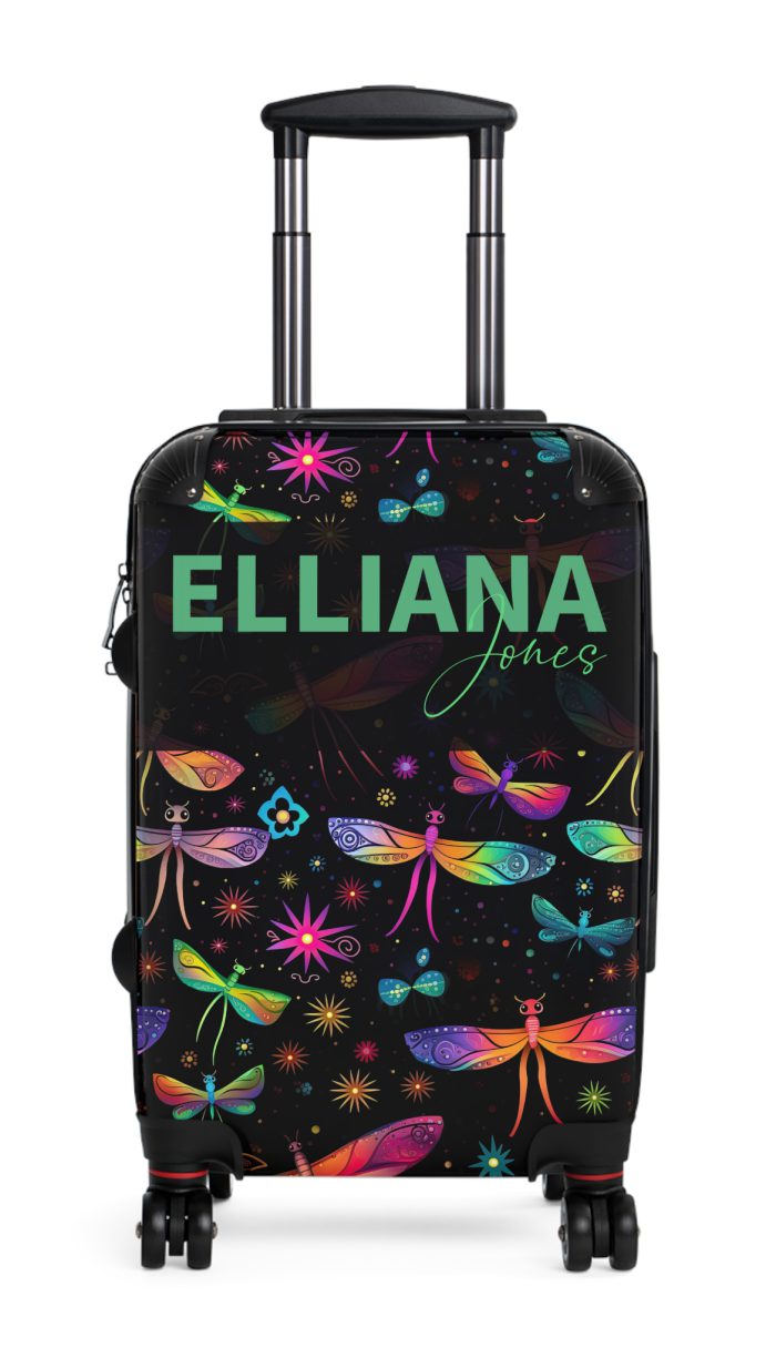 Dragonfly Custom Suitcase - A personalized travel essential adorned with delicate dragonfly motifs, seamlessly blending style and functionality.