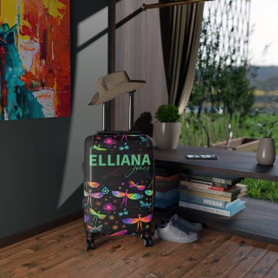 Dragonfly Custom Suitcase - A personalized travel essential adorned with delicate dragonfly motifs, seamlessly blending style and functionality.