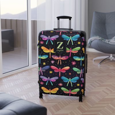 Dragonfly Custom Suitcase - A personalized travel essential adorned with delicate dragonfly motifs, seamlessly blending style and functionality.