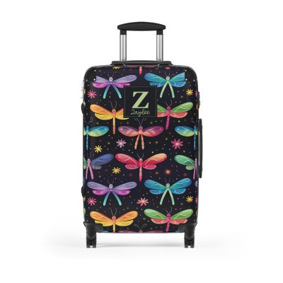 Dragonfly Custom Suitcase - A personalized travel essential adorned with delicate dragonfly motifs, seamlessly blending style and functionality.