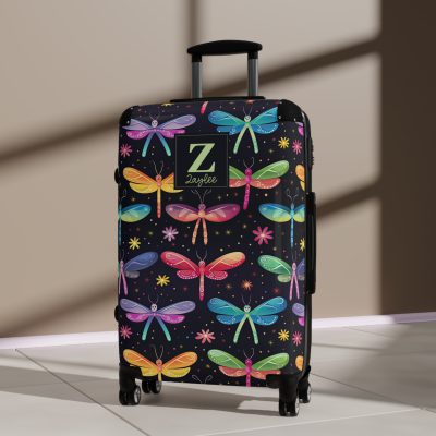 Dragonfly Custom Suitcase - A personalized travel essential adorned with delicate dragonfly motifs, seamlessly blending style and functionality.