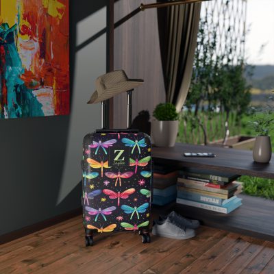 Dragonfly Custom Suitcase - A personalized travel essential adorned with delicate dragonfly motifs, seamlessly blending style and functionality.