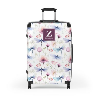 Floral Dragonfly Custom Suitcase - A stunning travel companion adorned with delicate dragonflies and vibrant florals, blending elegance and practicality.