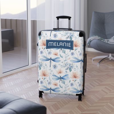 Floral Dragonfly Custom Suitcase - A stunning travel companion adorned with delicate dragonflies and vibrant florals, blending elegance and practicality.