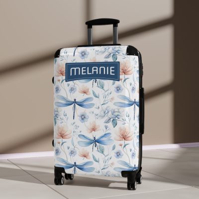 Floral Dragonfly Custom Suitcase - A stunning travel companion adorned with delicate dragonflies and vibrant florals, blending elegance and practicality.