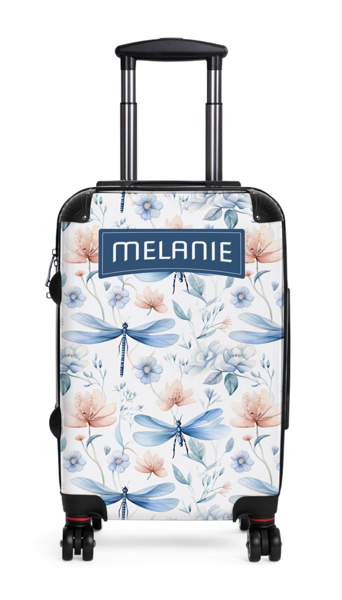 Floral Dragonfly Custom Suitcase - A stunning travel companion adorned with delicate dragonflies and vibrant florals, blending elegance and practicality.