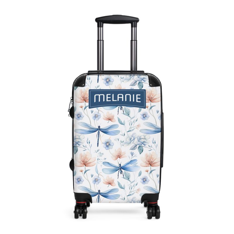 Floral Dragonfly Custom Suitcase - A stunning travel companion adorned with delicate dragonflies and vibrant florals, blending elegance and practicality.