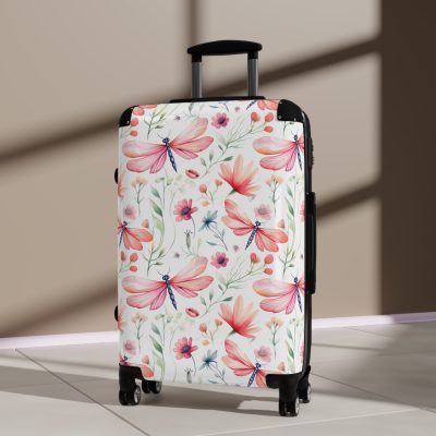 Floral Dragonfly Suitcase - A travel companion showcasing exquisite dragonfly and floral motifs, seamlessly blending elegance and functionality.