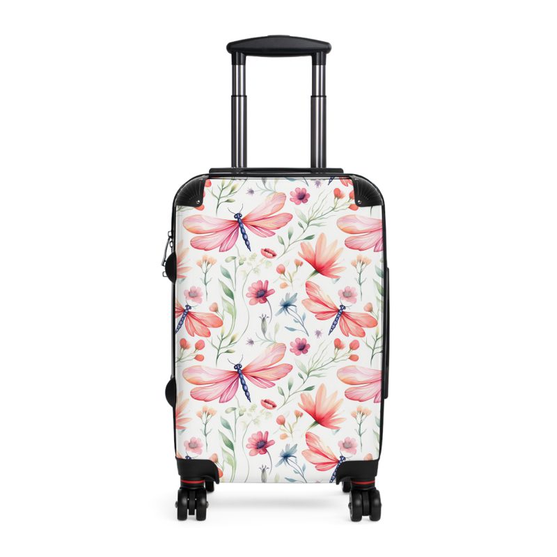 Floral Dragonfly Suitcase - A travel companion showcasing exquisite dragonfly and floral motifs, seamlessly blending elegance and functionality.