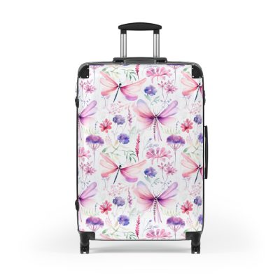 Floral Dragonfly Suitcase - A travel companion showcasing exquisite dragonfly and floral motifs, seamlessly blending elegance and functionality.