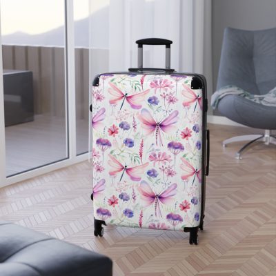 Floral Dragonfly Suitcase - A travel companion showcasing exquisite dragonfly and floral motifs, seamlessly blending elegance and functionality.