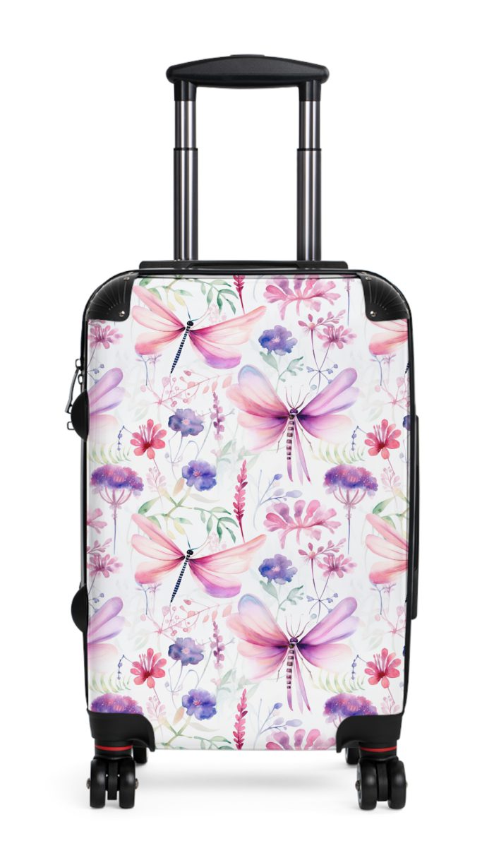 Floral Dragonfly Suitcase - A travel companion showcasing exquisite dragonfly and floral motifs, seamlessly blending elegance and functionality.