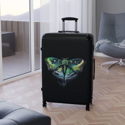 Mystical Moth Suitcase - A travel companion adorned with enchanting moth motifs, blending style with convenience for a magical journey.