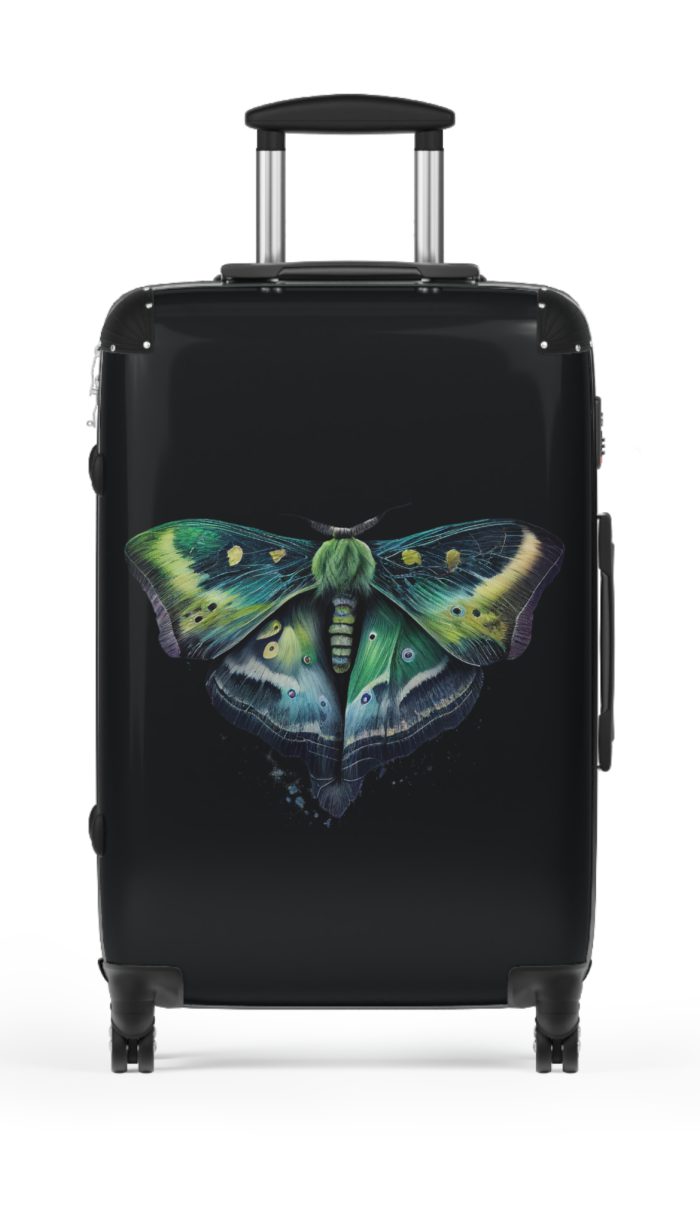 Mystical Moth Suitcase - A travel companion adorned with enchanting moth motifs, blending style with convenience for a magical journey.