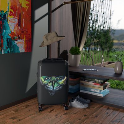 Mystical Moth Suitcase - A travel companion adorned with enchanting moth motifs, blending style with convenience for a magical journey.