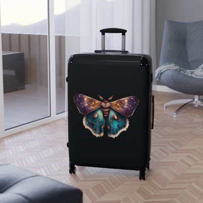 Mystical Moth Suitcase - A travel companion adorned with enchanting moth motifs, blending style with convenience for a magical journey.