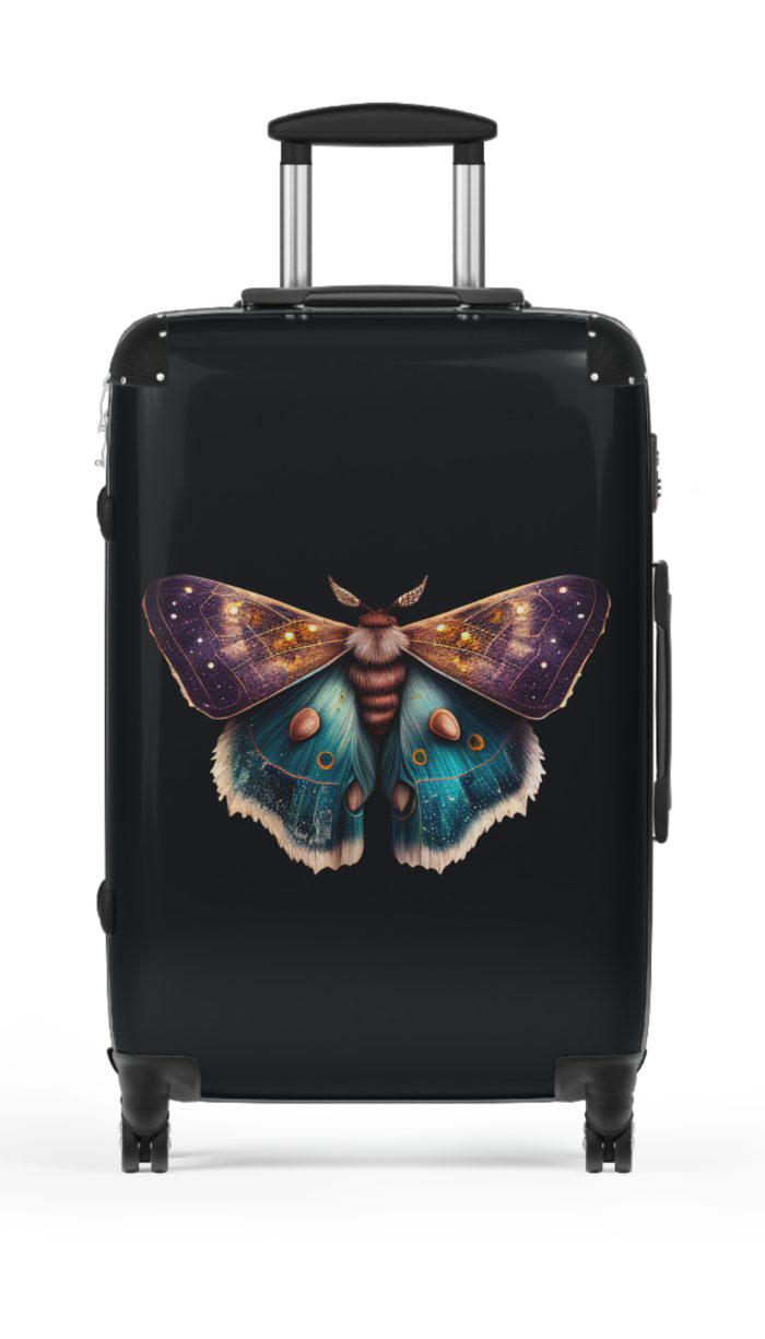 Mystical Moth Suitcase - A travel companion adorned with enchanting moth motifs, blending style with convenience for a magical journey.