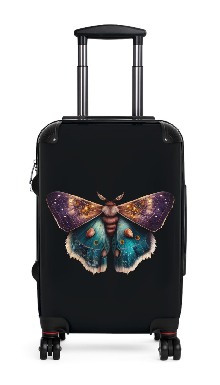 Mystical Moth Suitcase - A travel companion adorned with enchanting moth motifs, blending style with convenience for a magical journey.