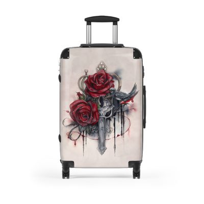 Romantic gothic rose suitcase, a stylish and enduring travel essential. Crafted with intricate rose designs, it's the perfect companion for those who seek elegance on the go.