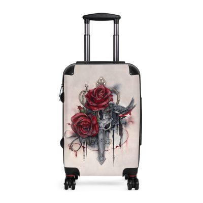 Romantic gothic rose suitcase, a stylish and enduring travel essential. Crafted with intricate rose designs, it's the perfect companion for those who seek elegance on the go.