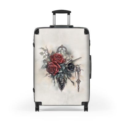 Romantic gothic rose suitcase, a stylish and enduring travel essential. Crafted with intricate rose designs, it's the perfect companion for those who seek elegance on the go.