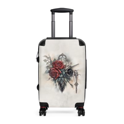 Romantic gothic rose suitcase, a stylish and enduring travel essential. Crafted with intricate rose designs, it's the perfect companion for those who seek elegance on the go.