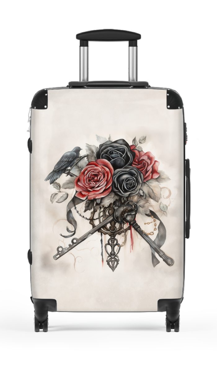 Romantic gothic rose suitcase, a stylish and enduring travel essential. Crafted with intricate rose designs, it's the perfect companion for those who seek elegance on the go.