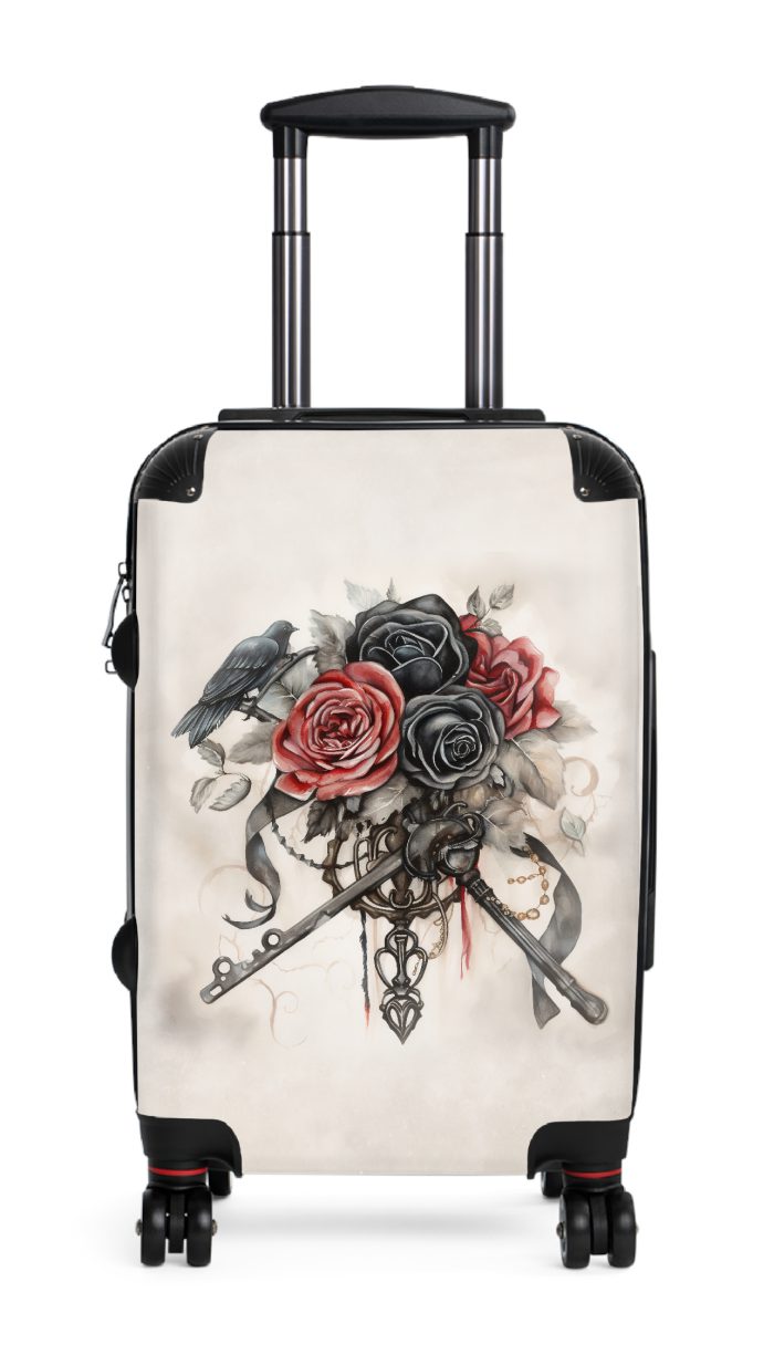 Romantic gothic rose suitcase, a stylish and enduring travel essential. Crafted with intricate rose designs, it's the perfect companion for those who seek elegance on the go.