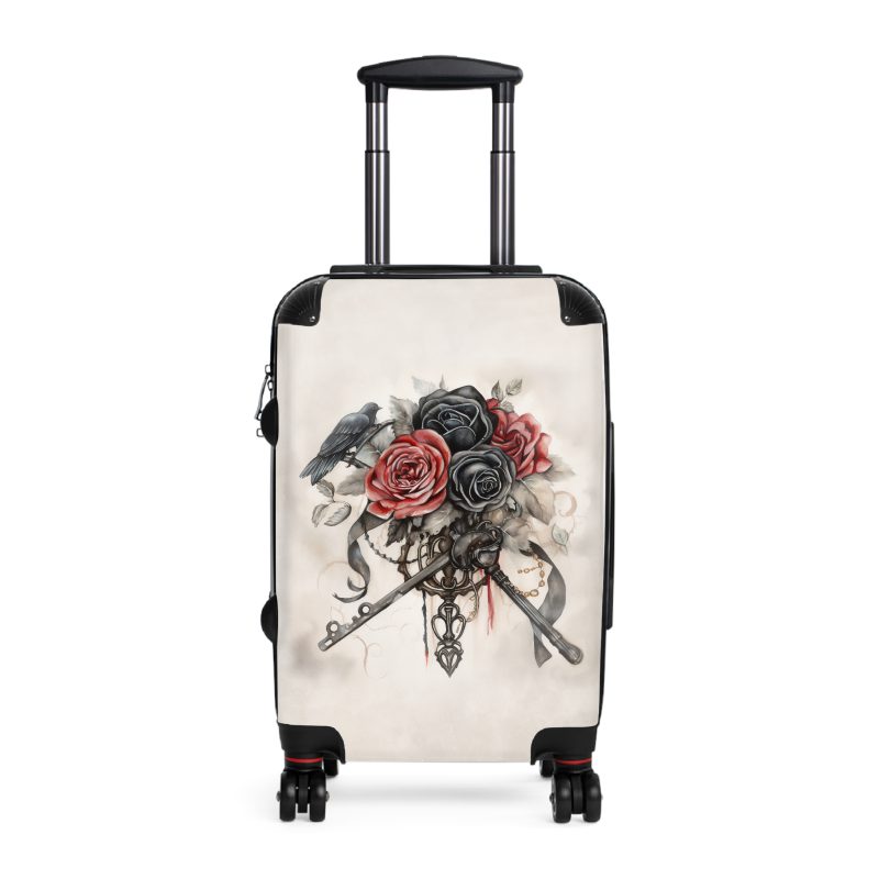 Romantic gothic rose suitcase, a stylish and enduring travel essential. Crafted with intricate rose designs, it's the perfect companion for those who seek elegance on the go.