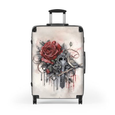 Romantic gothic rose suitcase, a stylish and enduring travel essential. Crafted with intricate rose designs, it's the perfect companion for those who seek elegance on the go.