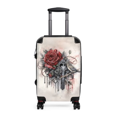 Romantic gothic rose suitcase, a stylish and enduring travel essential. Crafted with intricate rose designs, it's the perfect companion for those who seek elegance on the go.