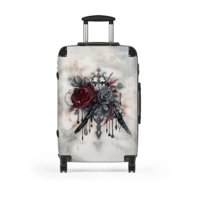 Romantic gothic rose suitcase, a stylish and enduring travel essential. Crafted with intricate rose designs, it's the perfect companion for those who seek elegance on the go.