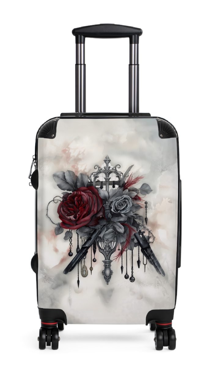 Romantic gothic rose suitcase, a stylish and enduring travel essential. Crafted with intricate rose designs, it's the perfect companion for those who seek elegance on the go.