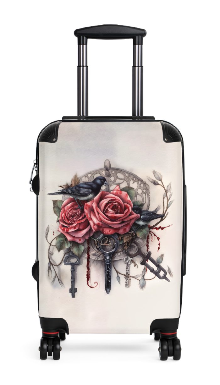 Romantic gothic rose suitcase, a stylish and enduring travel essential. Crafted with intricate rose designs, it's the perfect companion for those who seek elegance on the go.