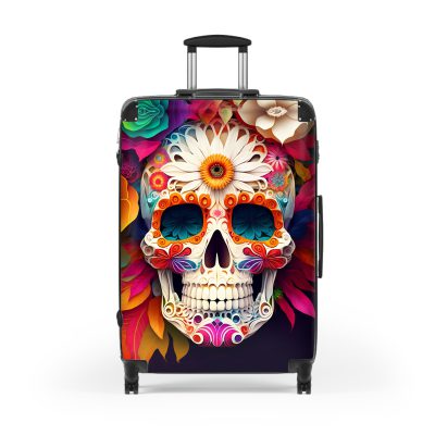 Edgy sugar skull suitcase, a bold and vibrant travel companion. Crafted for durability and adorned with rebellious sugar skull designs, it's perfect for those who embrace a touch of edge on the go.