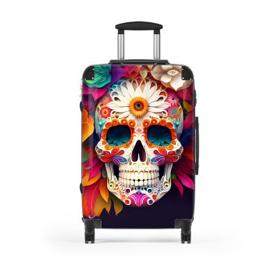 Edgy sugar skull suitcase, a bold and vibrant travel companion. Crafted for durability and adorned with rebellious sugar skull designs, it's perfect for those who embrace a touch of edge on the go.