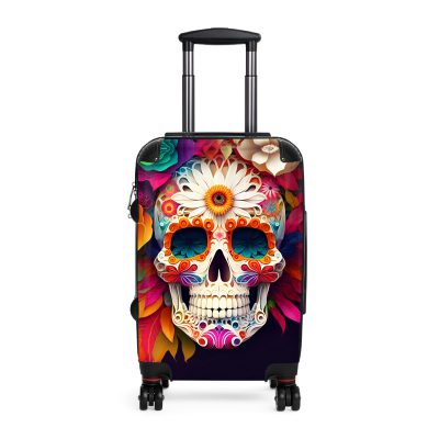 Edgy sugar skull suitcase, a bold and vibrant travel companion. Crafted for durability and adorned with rebellious sugar skull designs, it's perfect for those who embrace a touch of edge on the go.